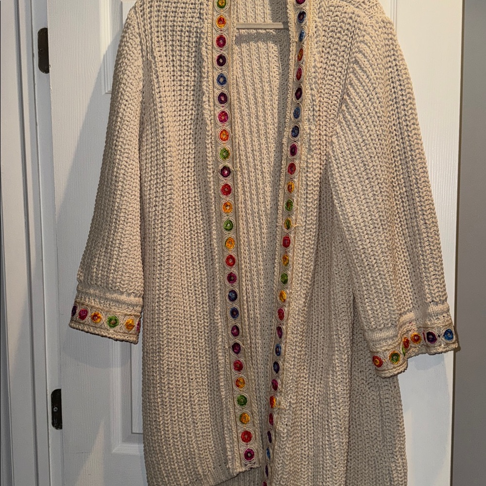 POL Cream Knit Cardigan with Colorful Accents
